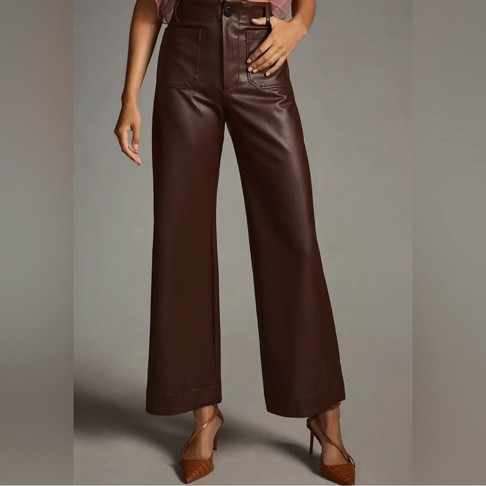 Size 30 Anthropologie Maeve Colette Faux Leather Pants in Dark Brown